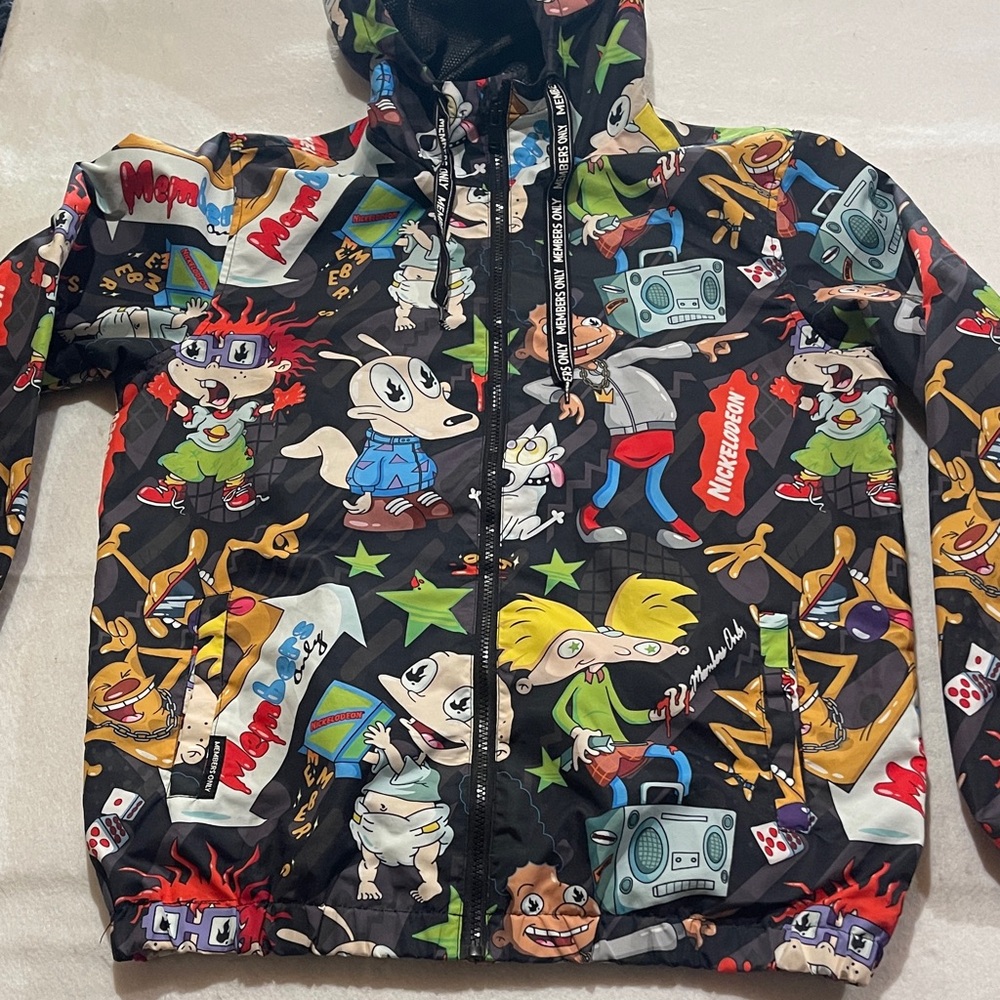 Members Only Black Hoodie with Cartoon Graphics hey Arnold Nickelodeon